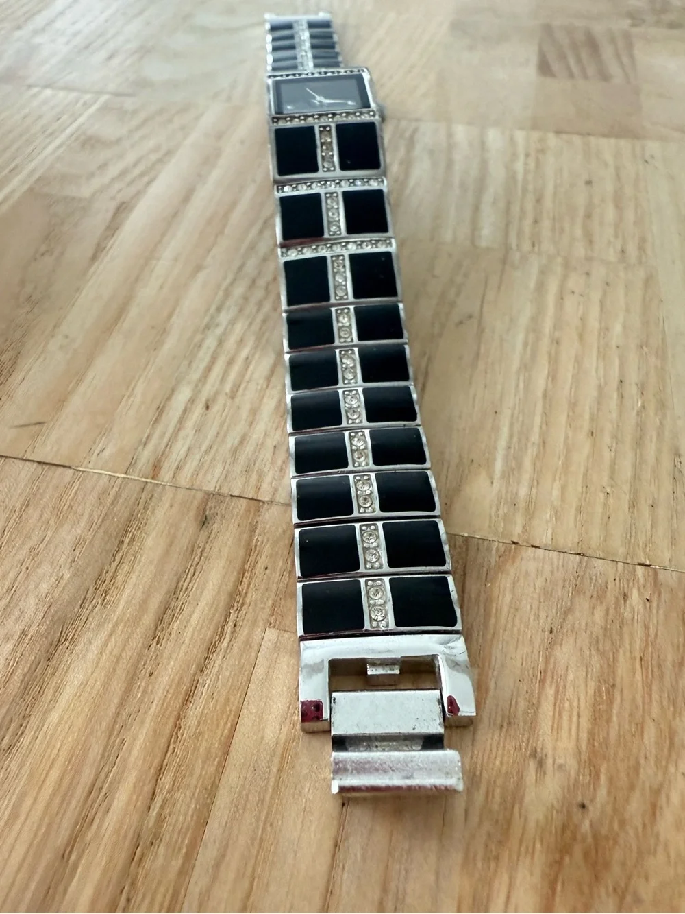 Bulova ladies rectangular silver tone crystal accented watch NEW BATTERY